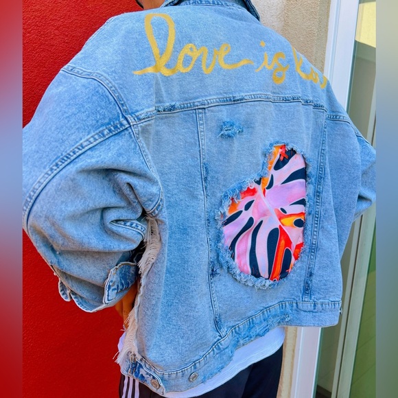 Love Is Love Custom Designed Monstera Denim Jacket - Picture 6 of 8